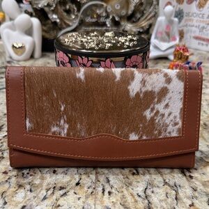 NWT Brown and White Cowhide Leather Long Wallet